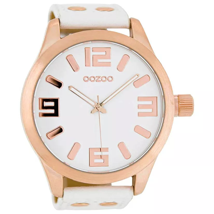 OOZOO C1100 Horloge Timepieces staal-leder rosekleurig-wit 51 mm