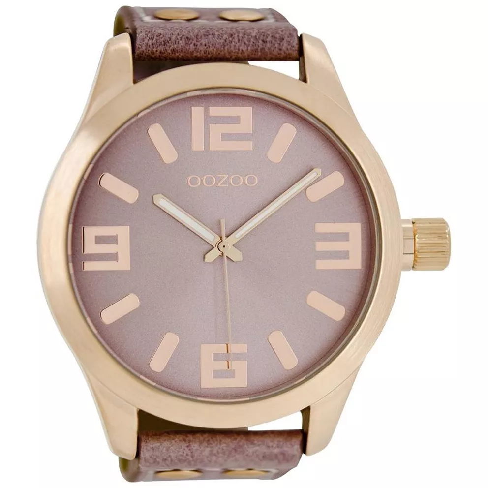 OOZOO C1102 Horloge Timepieces staal-leder rosekleurig-rozegrijs 51 mm