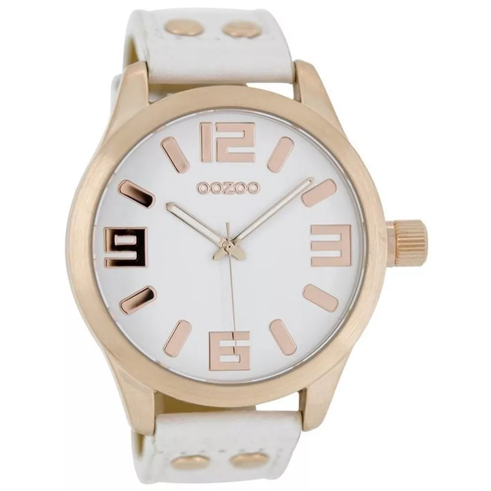OOZOO C1150 Horloge Timepieces staal-leder rosekleurig-wit 46 mm