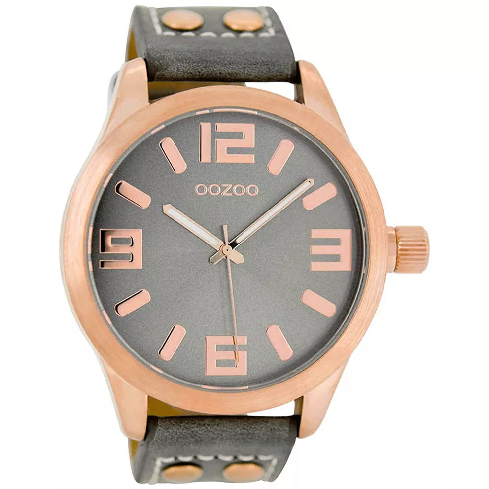 OOZOO C1153 Horloge Timepieces staal-leder rosekleurig-grijs 46 mm