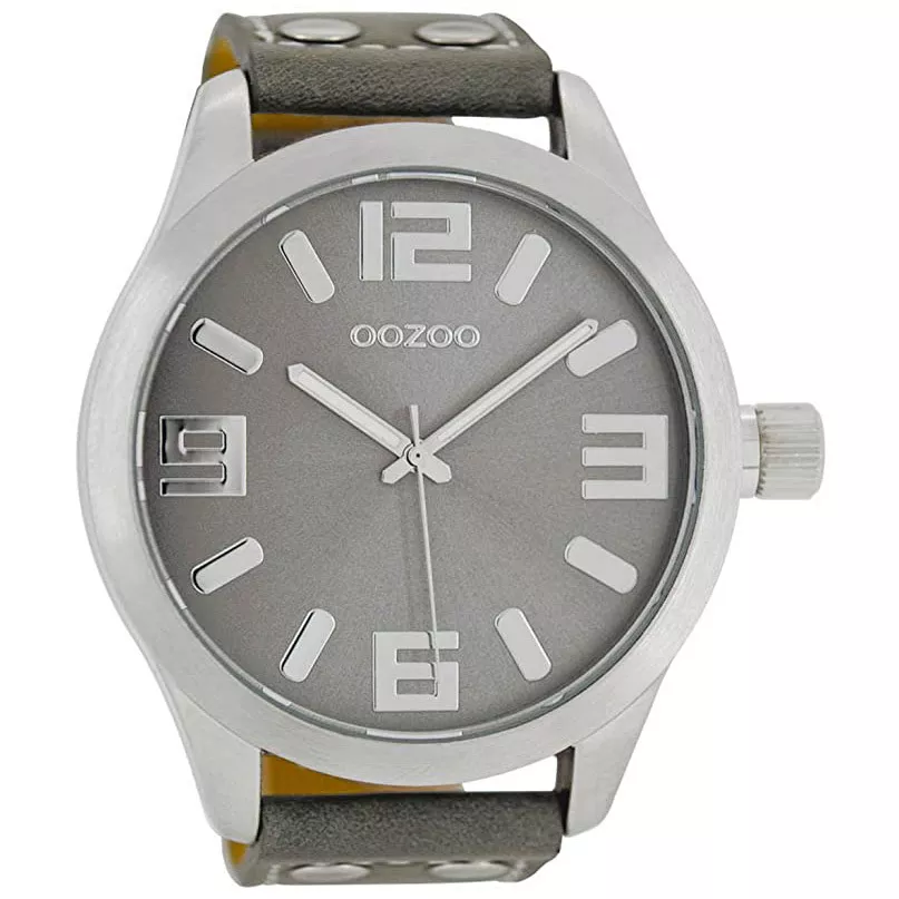 OOZOO C1007 Horloge Timepieces staal-leder zilverkleurig-grijs 51 mm