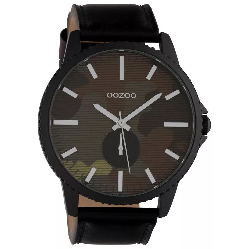 OOZOO C10334 Horloge Timepieces staal-leder camouflage-zwart 48 mm