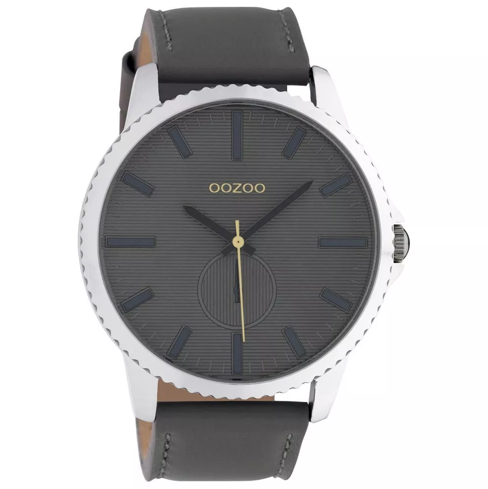 OOZOO C10330 Horloge Timepieces staal-leder zilverkleurig-grijs 48 mm
