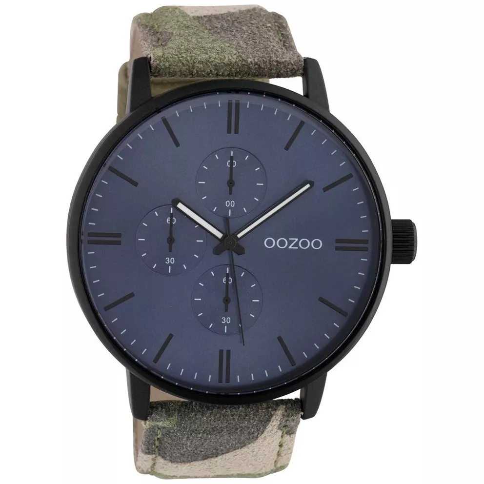 OOZOO C10312 Horloge Timepieces staal-leder zilverkleurig-bruin 50 mm