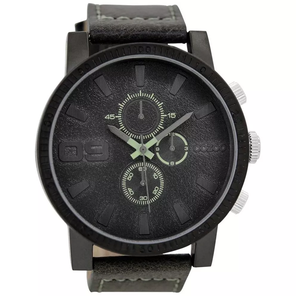 OOZOO C9031 Horloge Timepieces staal-leder grijs-groen 50 mm
