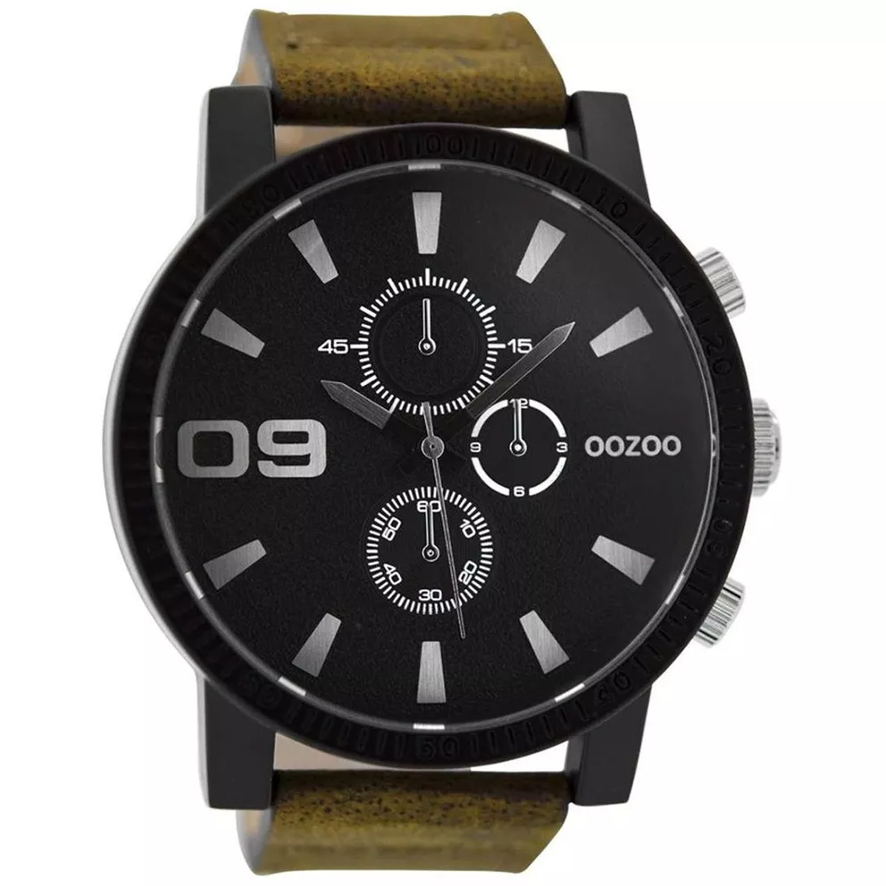 OOZOO C9033 Horloge Timepieces staal-leder zwart-bruin 50 mm