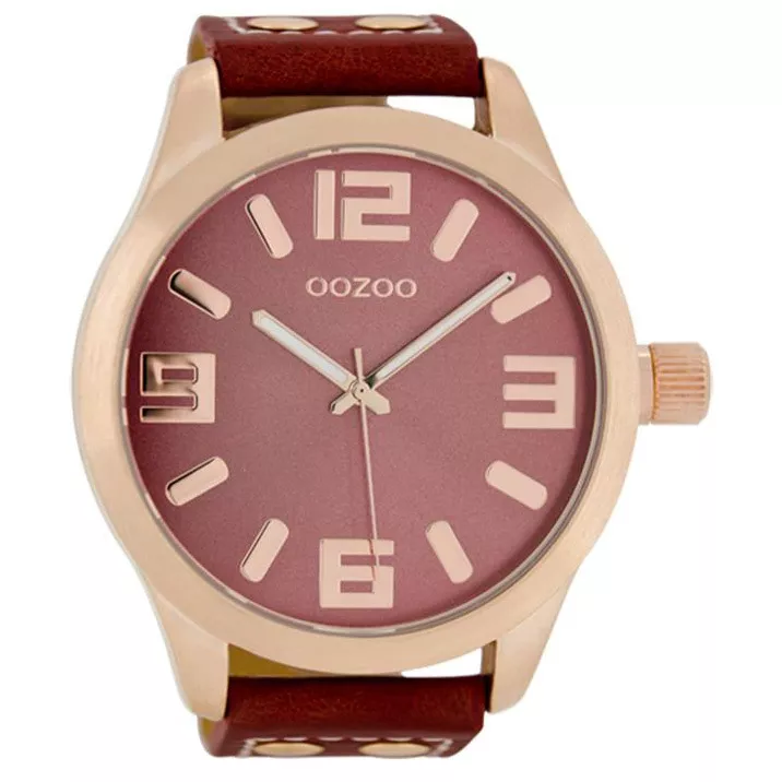 OOZOO C1105 Horloge Timepieces staal-leder rosekleurig-koraalrood 51 mm