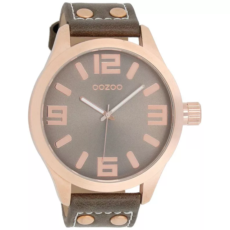 OOZOO C1108 Horloge Timepieces staal-leder rosekleurig-taupe 51 mm