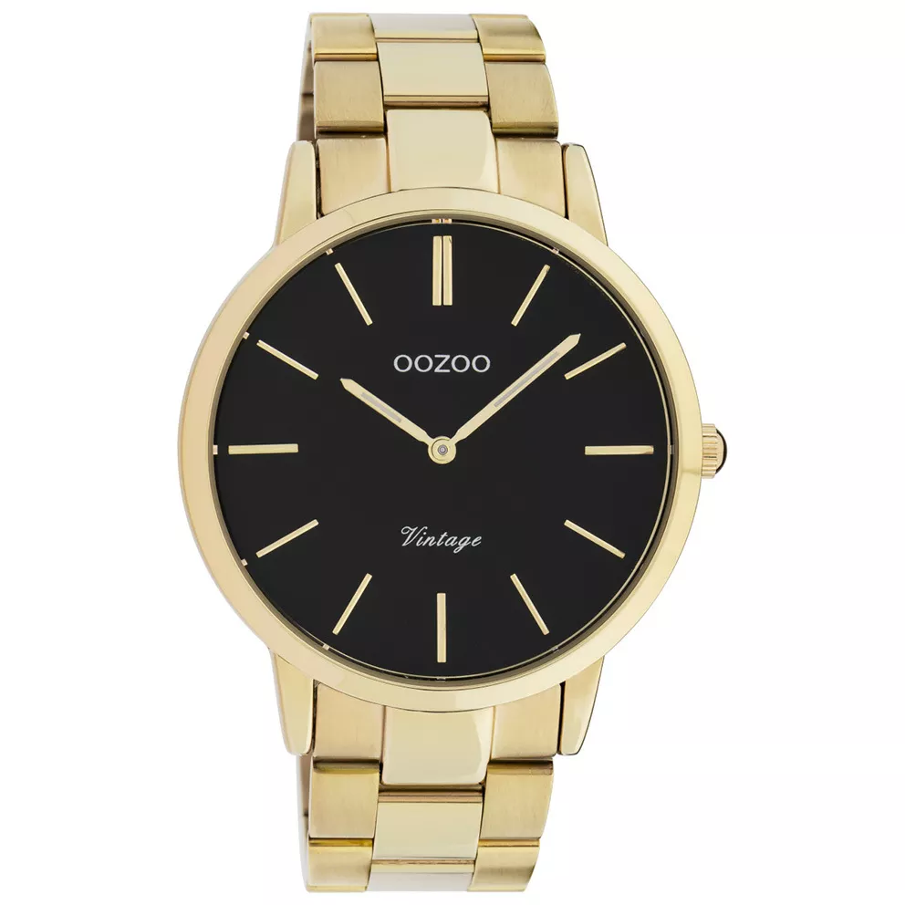 OOZOO C20023 Horloge Vintage staal goudkleurig-zwart 42 mm