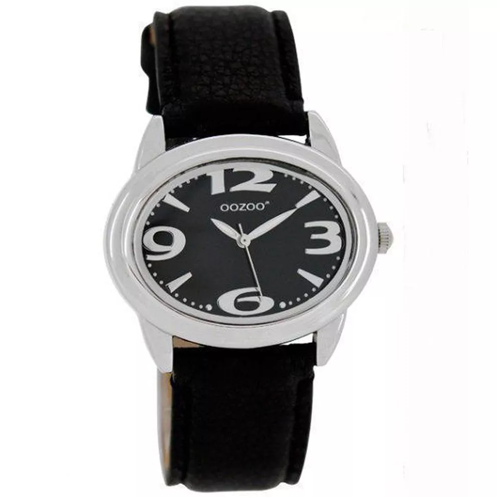OOZOO JR199 Horloge Junior staal-leder zilverkleurig-zwart 30 mm