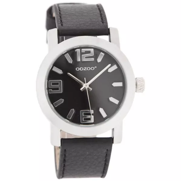 OOZOO JR204 Horloge Junior staal-leder zilverkleurig-zwart 38 mm