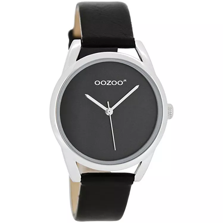 OOZOO JR294 Horloge Junior staal-leder zilverkleurig-zwart 38 mm