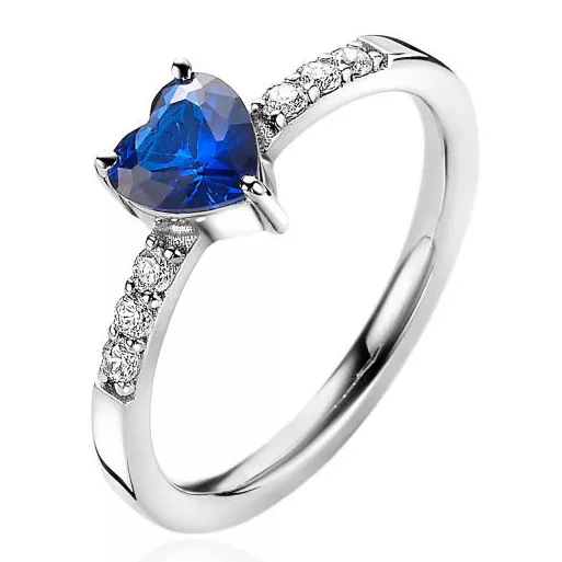 Zinzi ZIR2134B Ring Hart  zilver-zirconia blauw-wit  