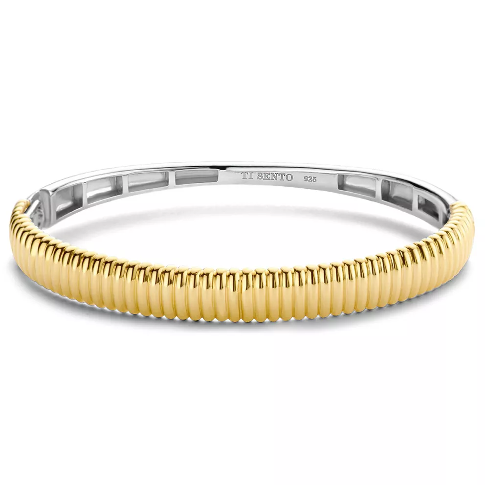 TI SENTO-Milano 2957SY Armband Bangle Ribbel zilver goudkleurig 7 mm 60 mm