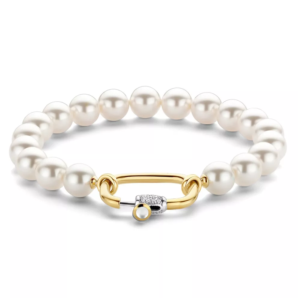 TI SENTO-Milano 2961PW Armband Beads zilver-parel goudkleurig-wit 18 cm