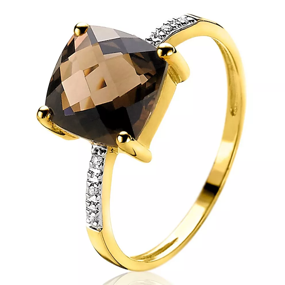 arts-diamant Zinzi Gold ZGR45 Ring geelgoud-rookkwarts-diamant 0,02 crt  