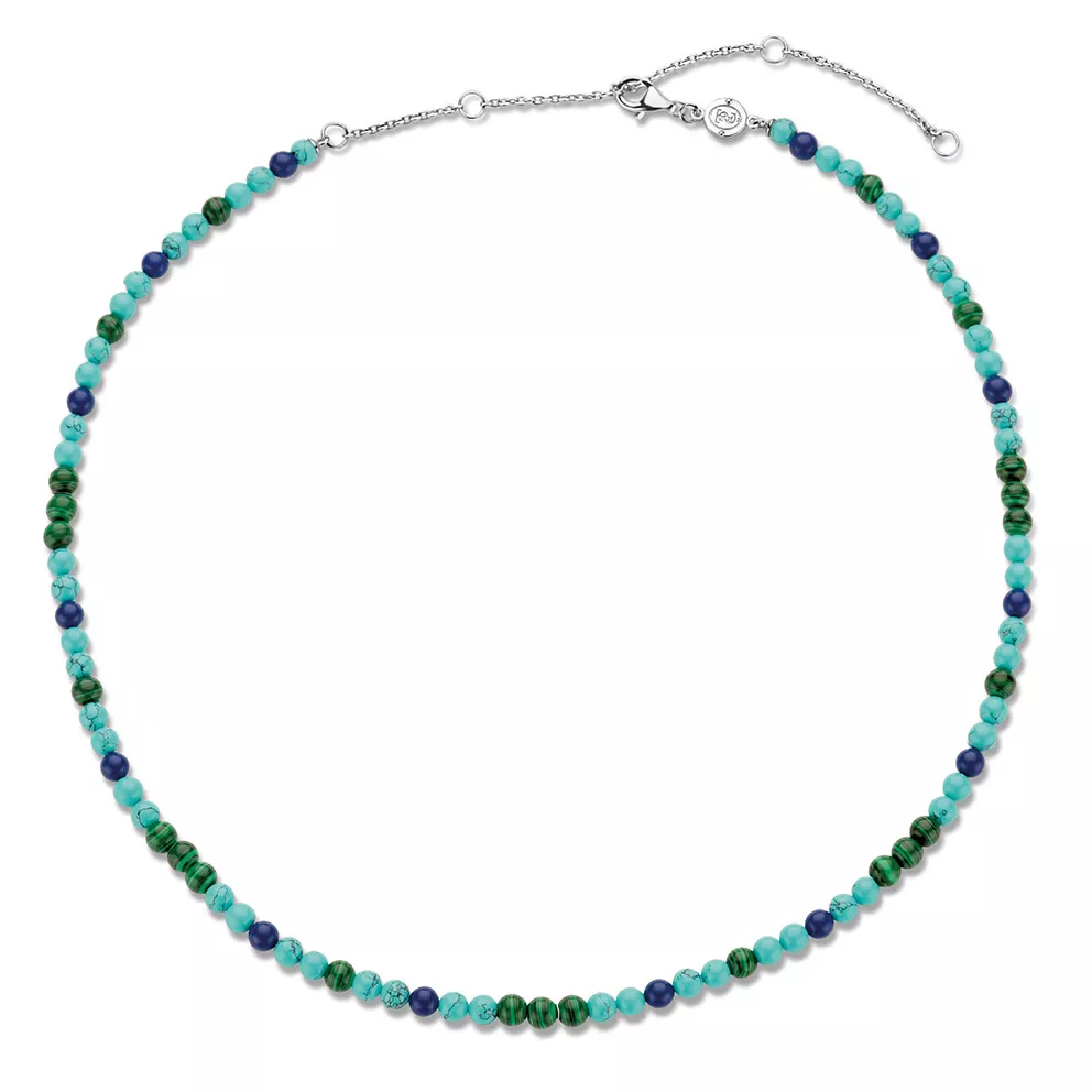 TI SENTO-Milano 3916TM Ketting Beads zilver-kleursteen blauw- en groentinten 4 mm 38-48 cm