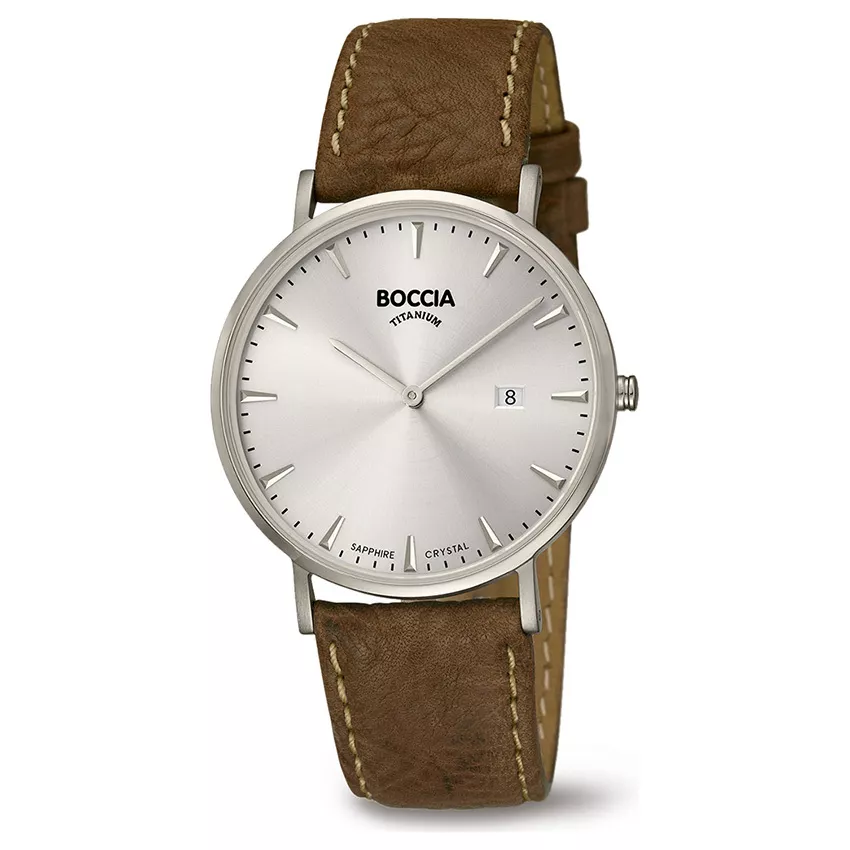 Boccia 3648-01 Horloge Titanium-Leder zilverkleurig-bruin 39 mm