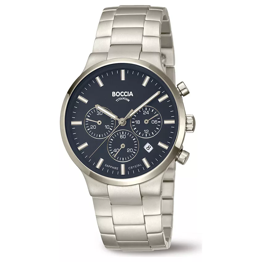 Boccia 3746-02 Horloge Chronograaf Titanium zilverkleurig-blauw 39 mm