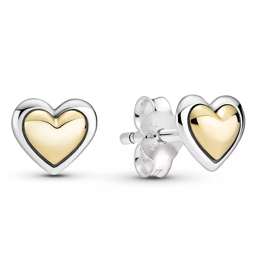 Pandora Two Tone 299389C00 Oorbellen Domed Golden Hearts zilver-goud