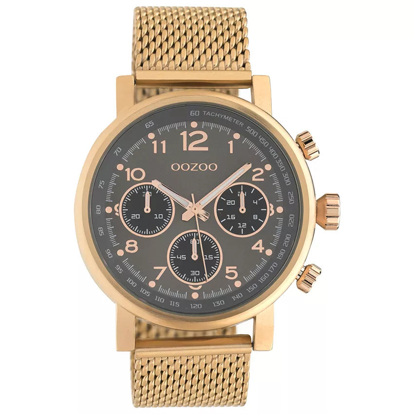 OOZOO C10703 Horloge Timepieces staal mesh rosekleurig-donkergrijs 45 mm