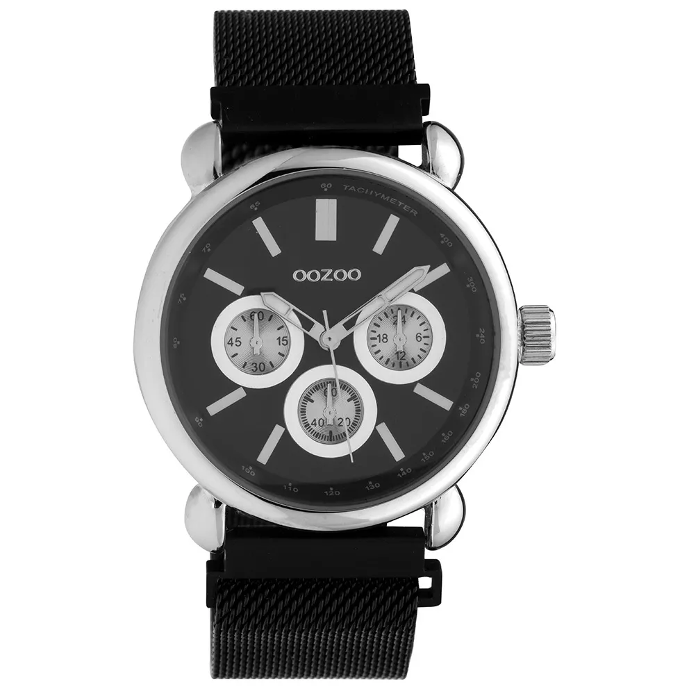OOZOO C10696 Horloge Timepieces staal mesh zwart-zilverkleurig 30 mm