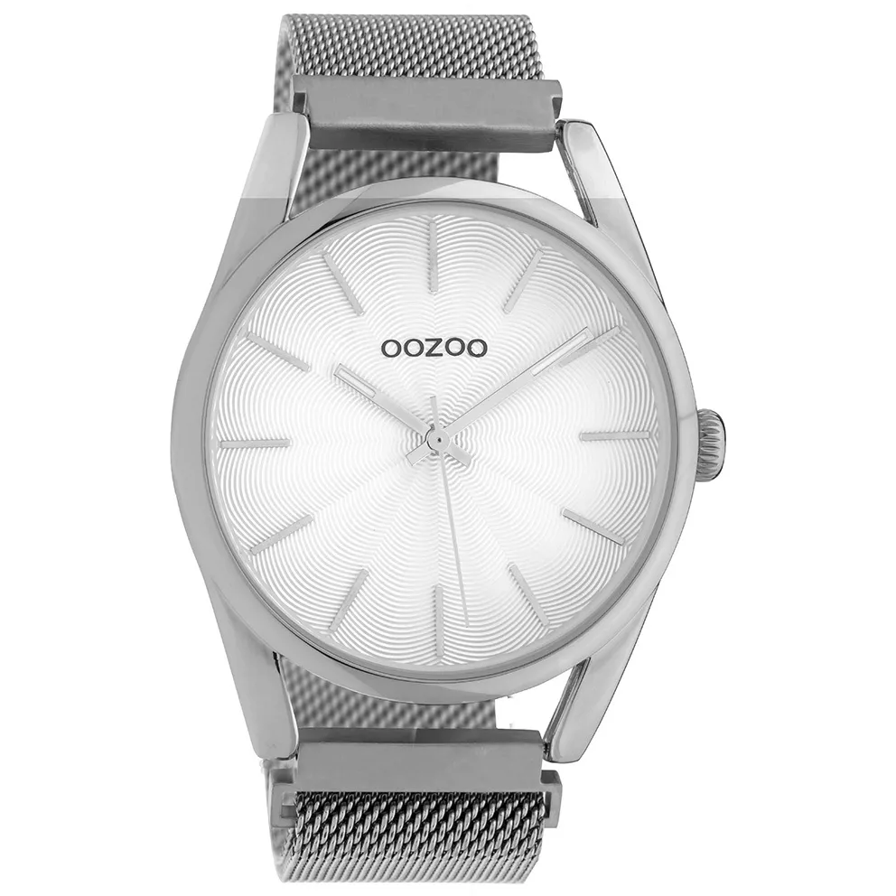 OOZOO C10693 Horloge Timepieces staal mesh zilverkleurig-wit 40 mm