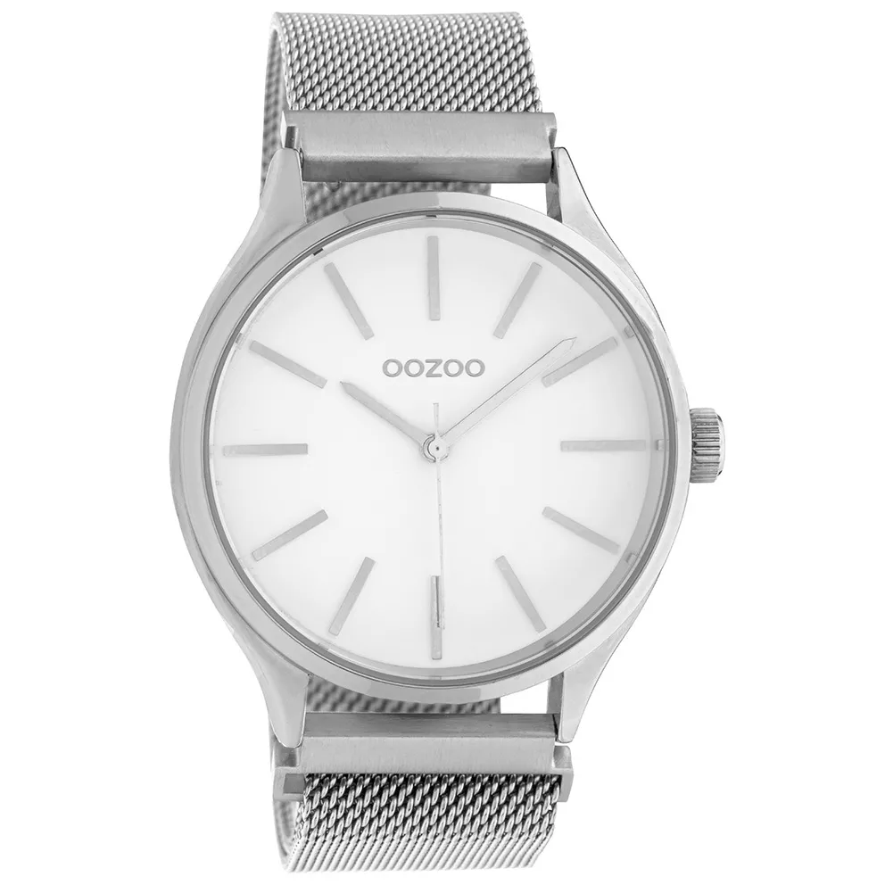 OOZOO C10691 Horloge Timepieces staal mesh zilverkleurig-wit 40 mm