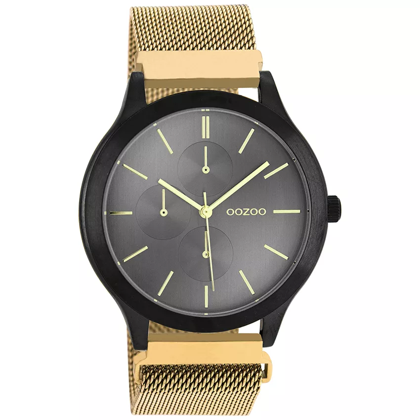 OOZOO C10689 Horloge Timepieces staal mesh goudkleurig-zwart 45 mm