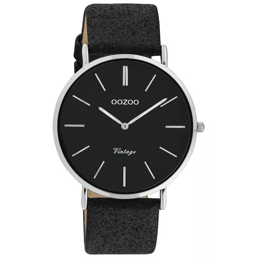 OOZOO C20153 Horloge Vintage staal-leder zilverkleurig-zwart 40 mm