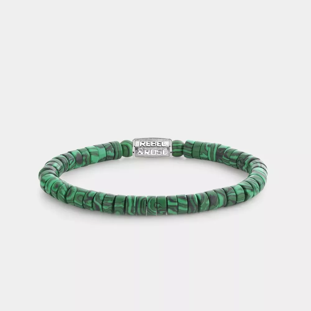 Rebel and Rose RR-60093-S Armband Slices - Malachite Green - 6mm S 6,0 mm Groen S 16,5 cm