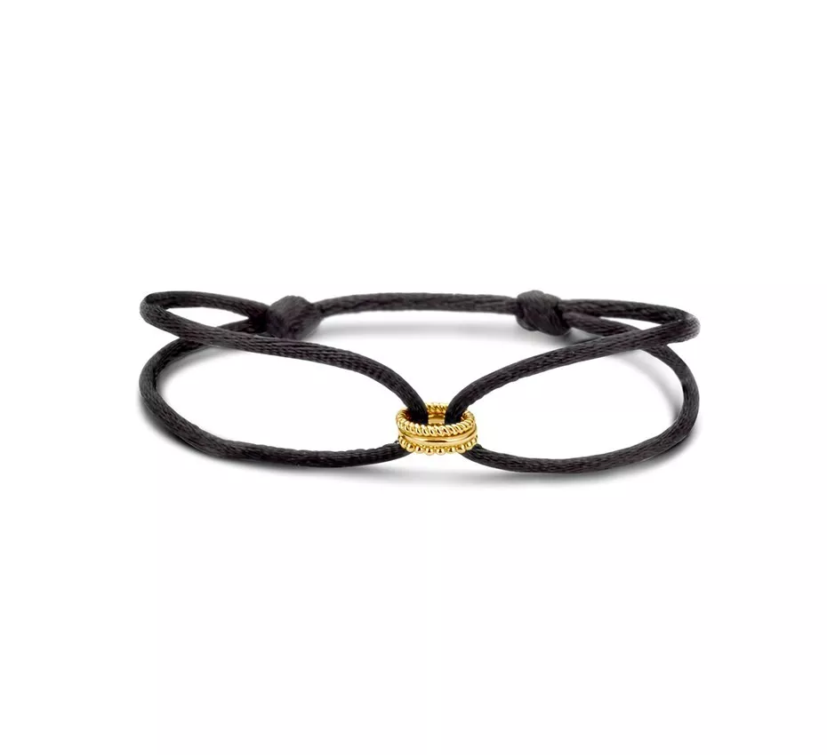 Armband Ringetje satijn-geelgoud zwart 13-26 cm