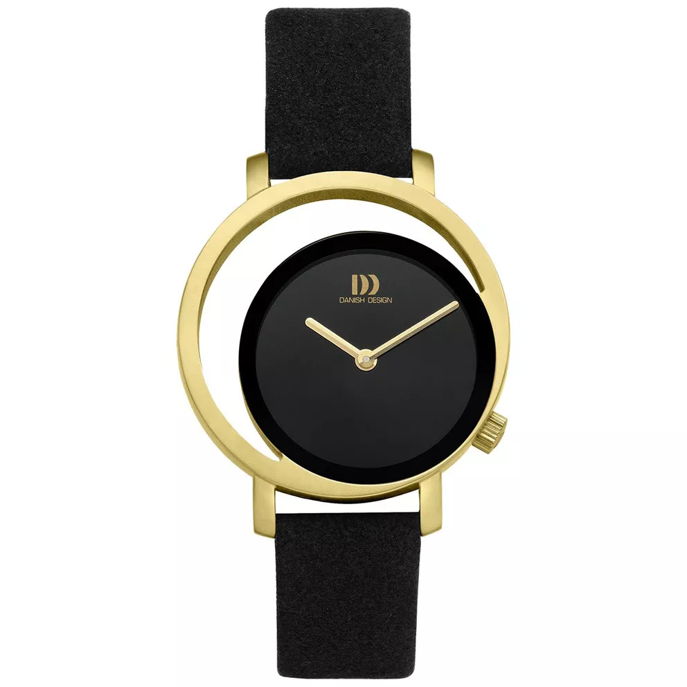 Danish Design IV15Q1271 Horloge Pico Black Gold Vegan staal-microfiber goudkleurig-zwart 32 mm