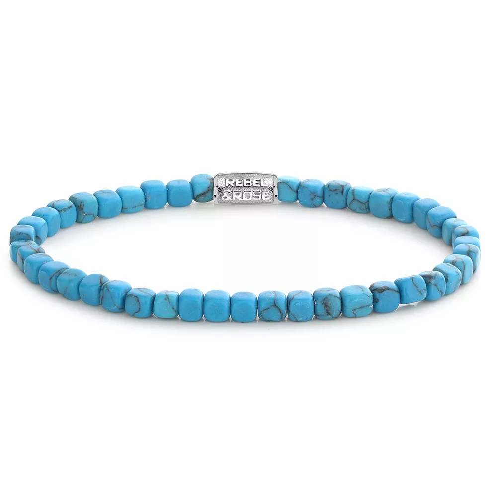 Rebel and Rose RR-40094-S Armband Roll the Dice zilverkleurig-turquoise 4 mm L+ 20 cm