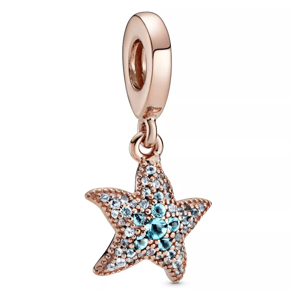 Pandora Rose 788942C01 Hangbedel Sparkling Starfish zilver-kristal rosekleurig-turquoise-groen