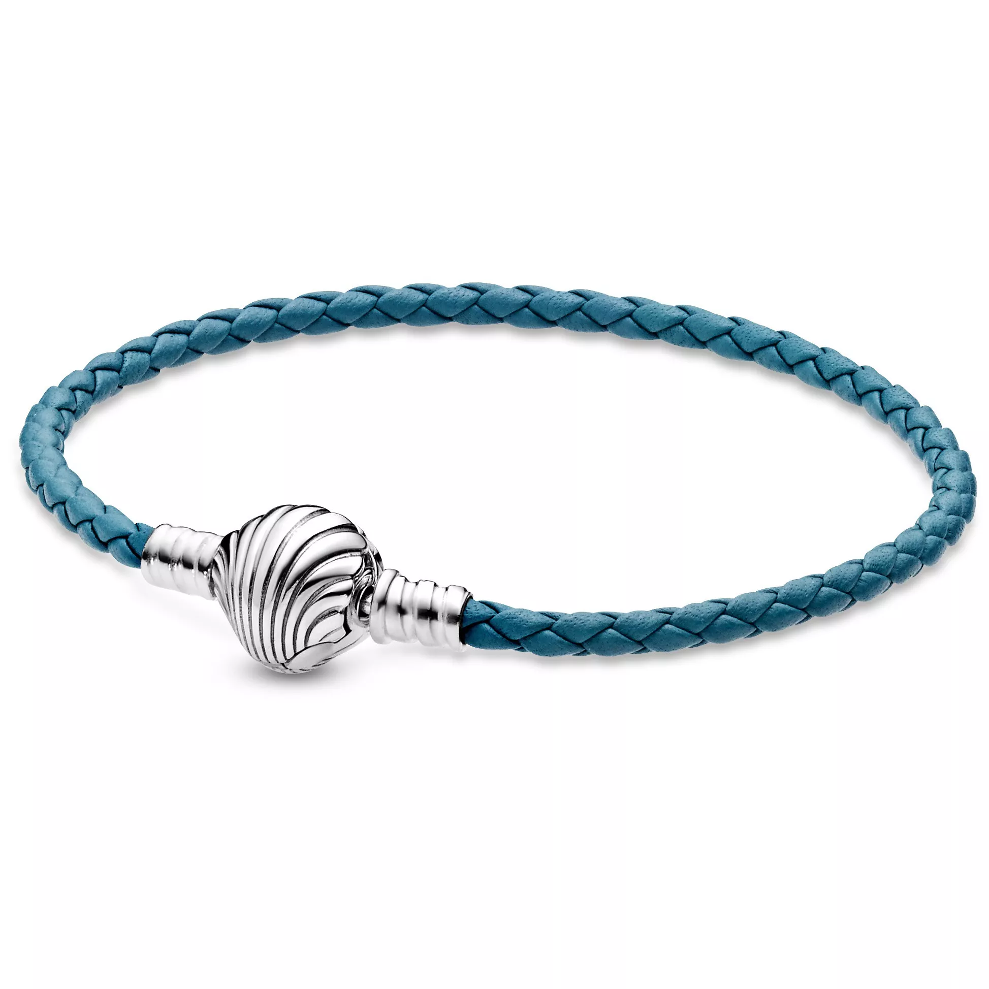 Pandora Moments 598951C01 Armband Seashell Clasp zilver-leder turquoise