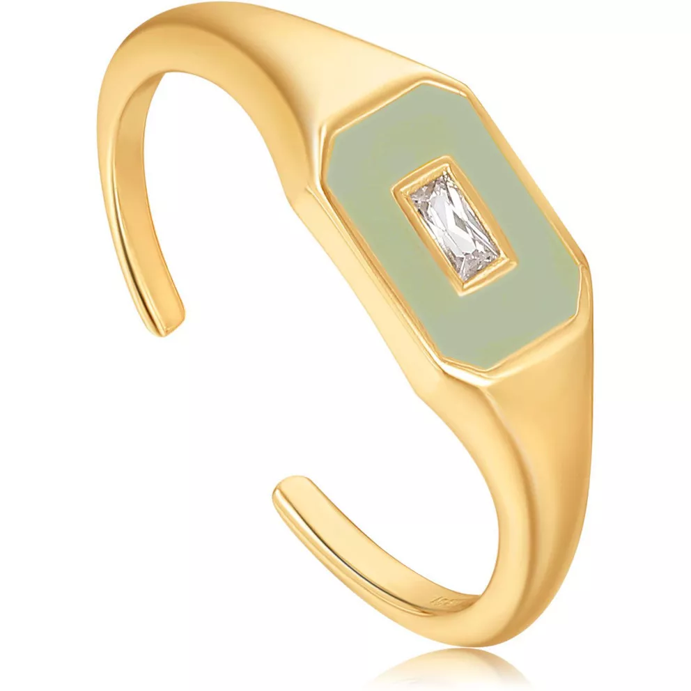 Ania Haie AH R028-01G-G Ring Bright Future zilver-zirconia-emaille goudkleurig-wit-groen one-size
