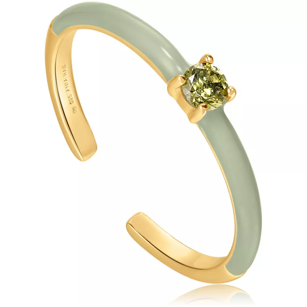 Ania Haie AH R028-03G-G Ring Bright Future zilver-zirconia-emaille goudkleurig-groen one-size