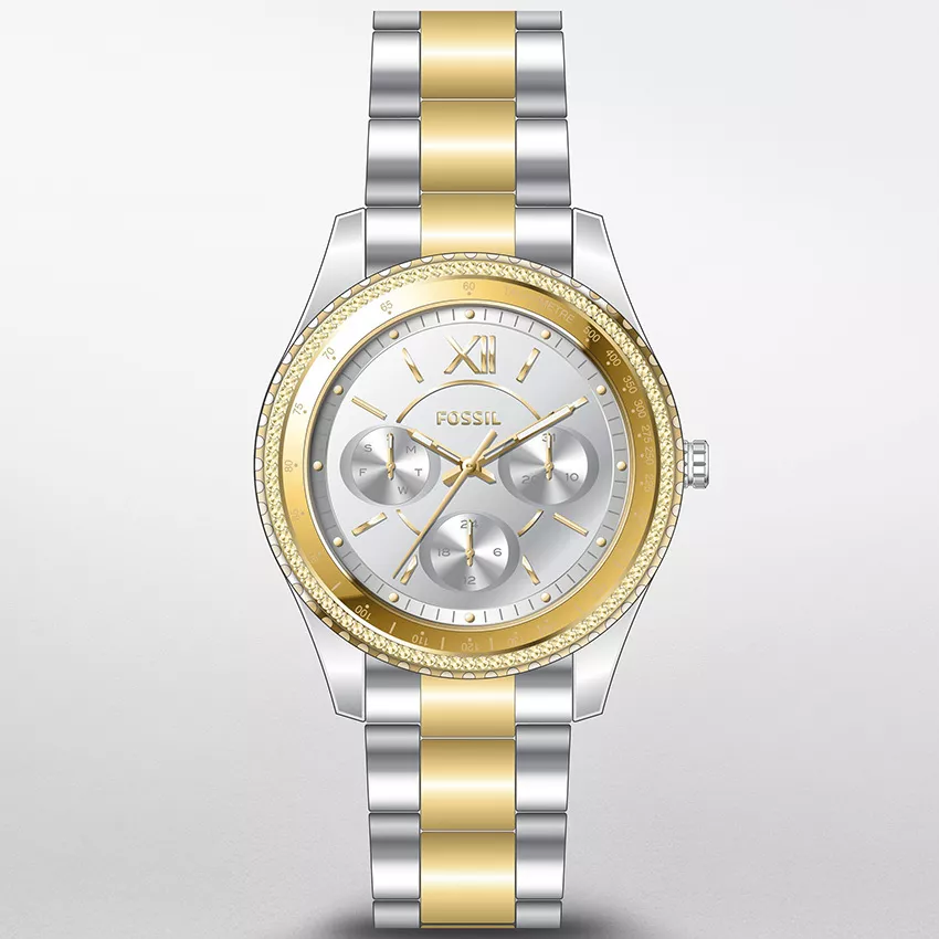 Fossil ES5107 Horloge Stella Sport Multifunction staal zilver-goudkleurig 37 mm