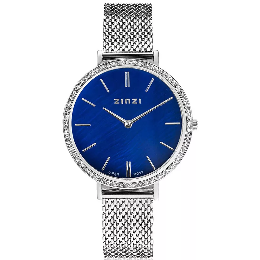 Zinzi ZIW1346 Horloge Grace staal zilverkleurig-blauw 34 mm + gratis armband
