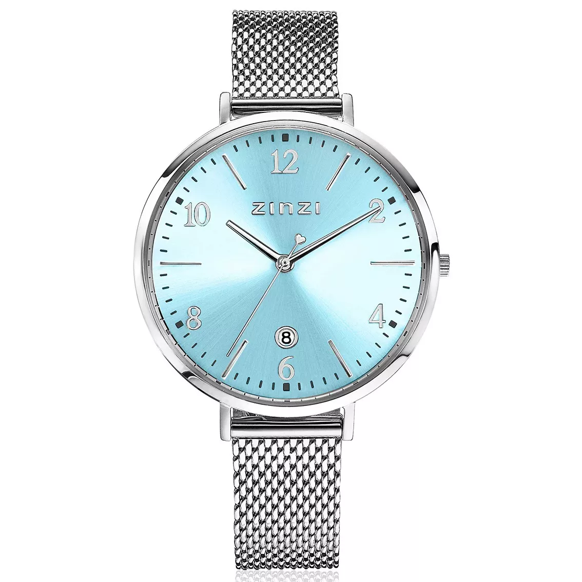 Zinzi ZIW1445 Horloge Sophie staal zilverkleurig-ijsblauw 38 mm + gratis armband