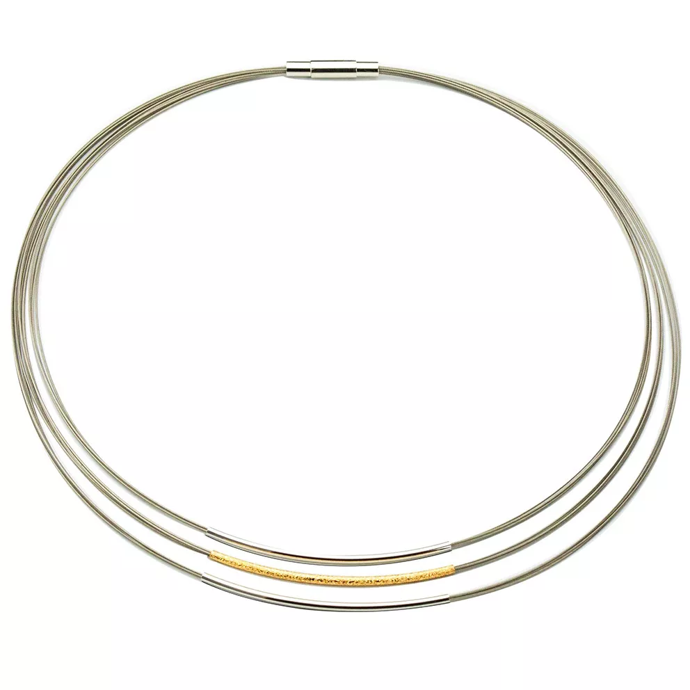 GALA DESIGN J0020 Ketting Tripple Round staal-zilver goud-en zilverkleurig 43 cm