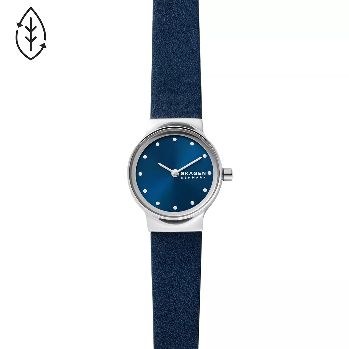 Skagen SKW3007 Horloge Freja staal-leder zilverkleurig-blauw 26 mm