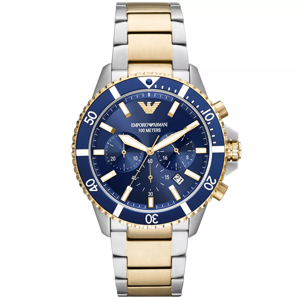 Emporio Armani AR11362 Horloge Diver Chrono staal zilveren goudkleurig-blauw 43 mm