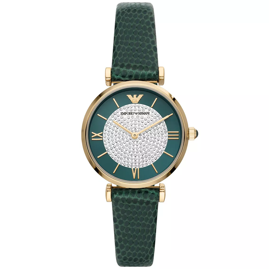 Emporio Armani AR11403 Horloge Gianni T-bar staal-leder goudkleurig-groen 32 mm