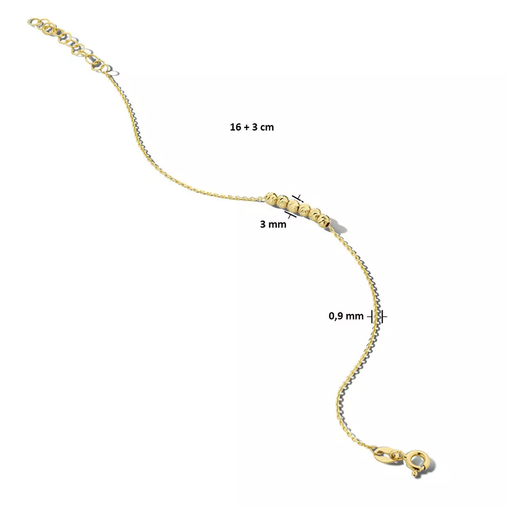 Armband Bolletjes Gediamanteerd geelgoud 16-19 cm 