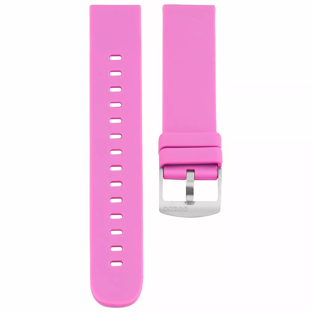 OOZOO STRAP408.20 Horlogeband rubber raspberryroze-zilverkleurig 20 mm