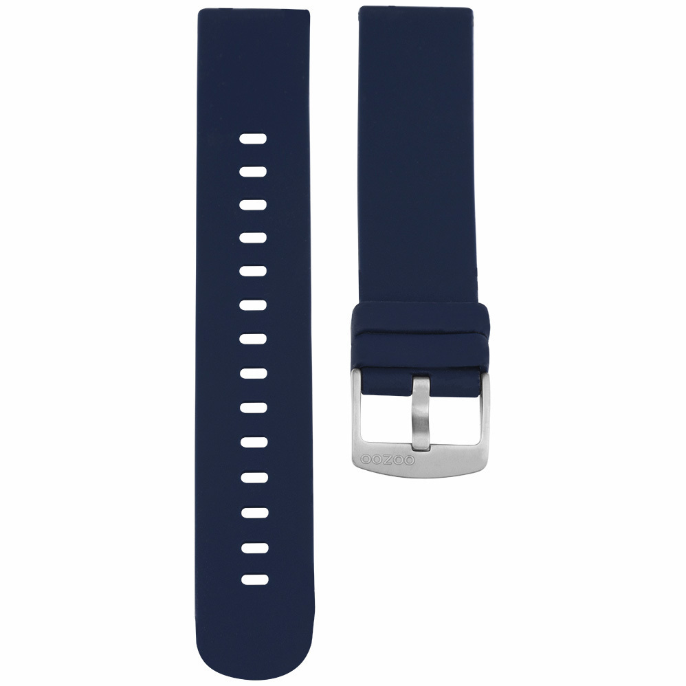 OOZOO Horlogeband rubber donkerblauw-zilverkleurig 20 mm
