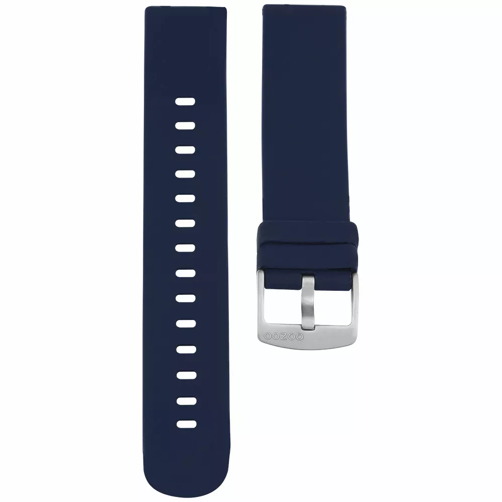 OOZOO STRAP409.20 Horlogeband rubber donkerblauw-zilverkleurig 20 mm