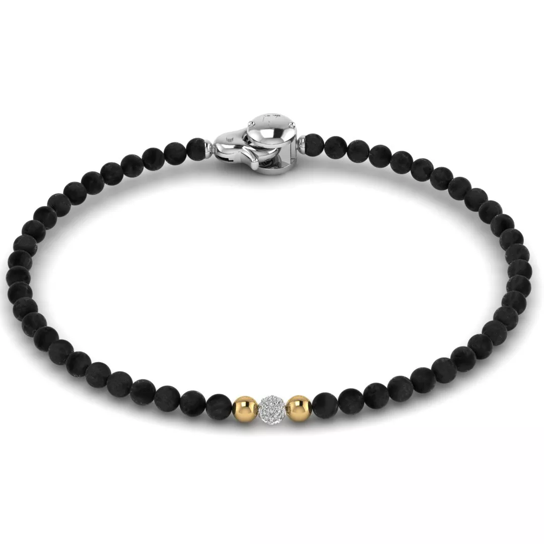 TI SENTO-Milano 2972BO Armband Beads zilver-onyx-zirconia goudkleurig-zwart 3 mm
